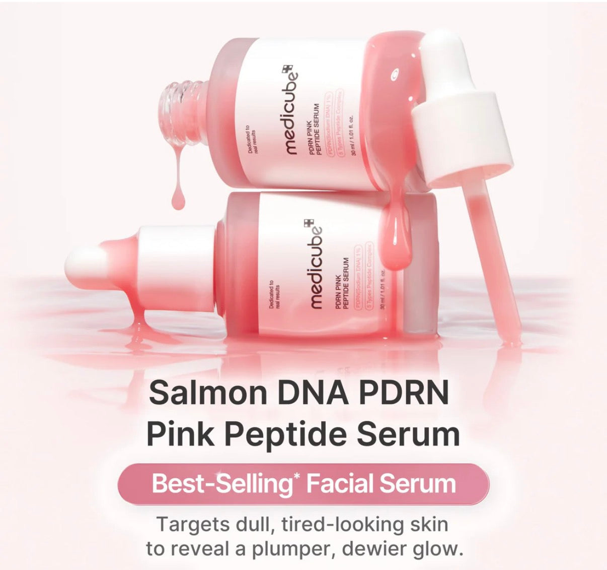 Medicube PDRN Pink Peptide Serum bottle, close up